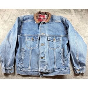 Vtg‎ Marlboro Country Store Denim Jacket Mens M Leather Collar Western Ranch